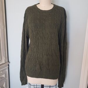 Silk Ralph Lauren Green Cable Knit Crewneck Sweater, M